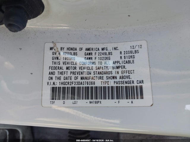 Aukcja sprzedaży 2013 Honda Accord Lx, vin: 1HGCR2F33DA076068, numer aukcji: 44884587
