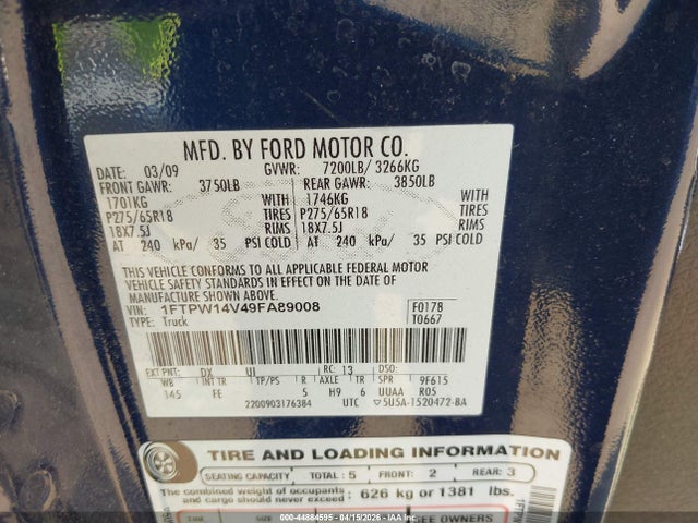 2009 FORD F-150 1FTPW14V49FA89008 Photo 8