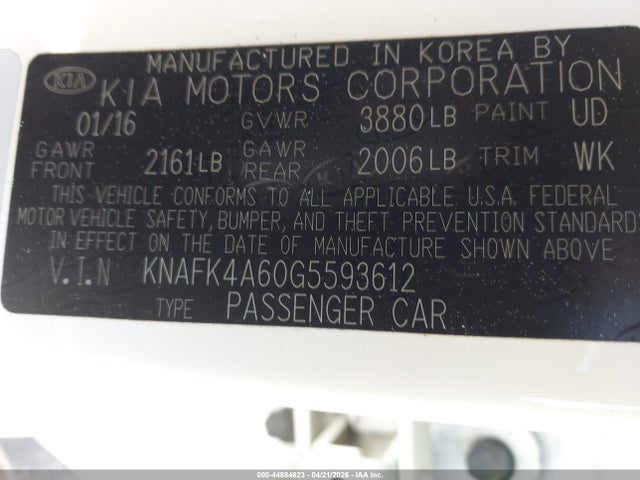 Aukcja sprzedaży 2016 Kia Forte Lx, vin: KNAFK4A60G5593612, numer aukcji: 44884623