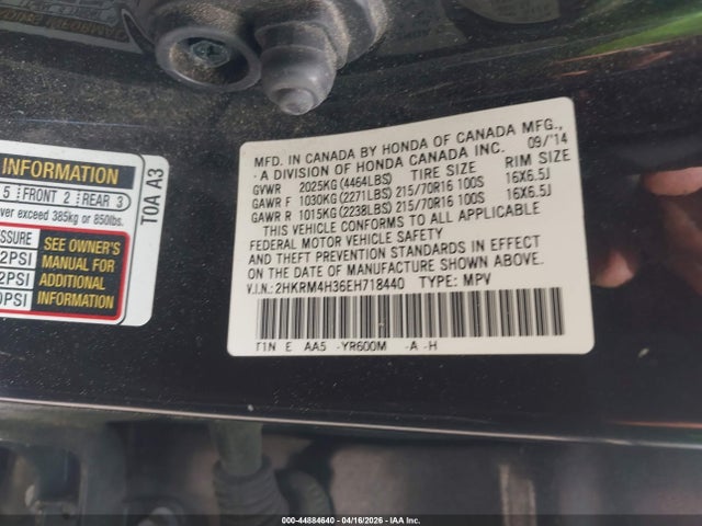 2014 Honda Cr-v Lx მანქანა იყიდება აუქციონზე, vin: 2HKRM4H36EH718440, აუქციონის ნომერი: 44884640