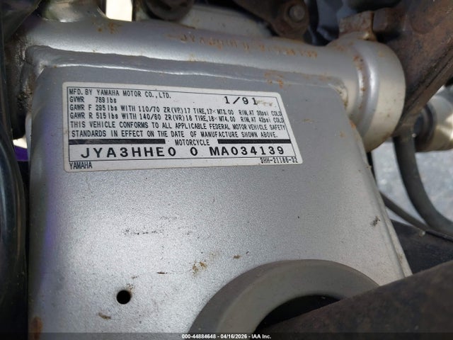 Продаж на аукціоні авто 1991 Yamaha Fzr600 R, vin: JYA3HHE00MA034139, номер лоту: 44884648