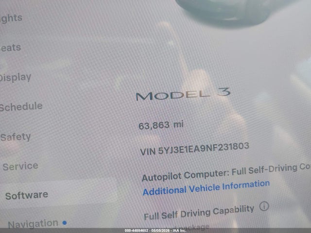 Aukcja sprzedaży 2022 Tesla Model 3 Rear-wheel Drive, vin: 5YJ3E1EA9NF231803, numer aukcji: 44884652