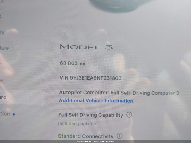 Aukcja sprzedaży 2022 Tesla Model 3 Rear-wheel Drive, vin: 5YJ3E1EA9NF231803, numer aukcji: 44884652