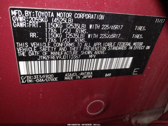 Продаж на аукціоні авто 2018 Toyota Rav4 Le, vin: JTMZFREV9JD112367, номер лоту: 44884748