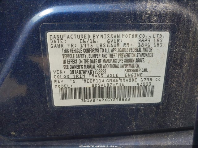 Aukcja sprzedaży 2016 Nissan Sentra S, vin: 3N1AB7APXGY298823, numer aukcji: 44884749