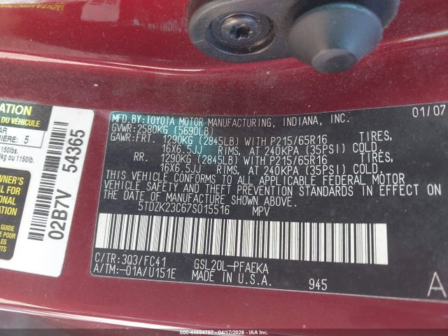 2007 TOYOTA SIENNA 5TDZK23C67S015516 Photo 8