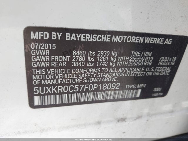 Продажа на аукционе авто 2015 Bmw X5 Xdrive35i, vin: 5UXKR0C57F0P18092, номер лота: 44884759