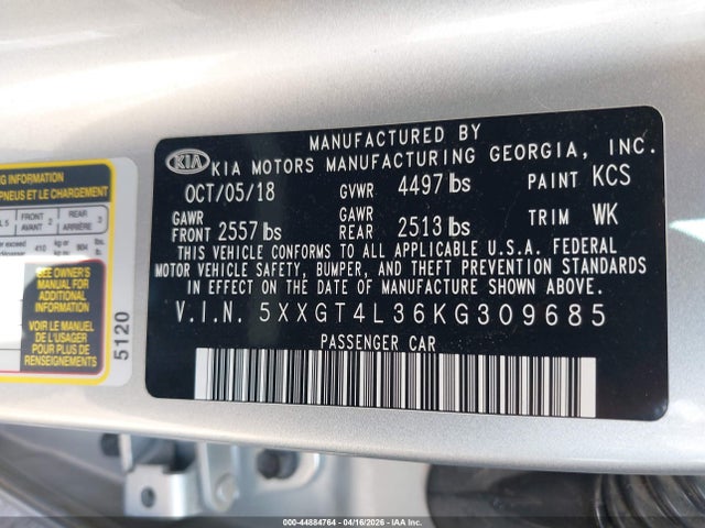 KIA OPTIMA LX/S 2019 5XXGT4L36KG309685 Image 9