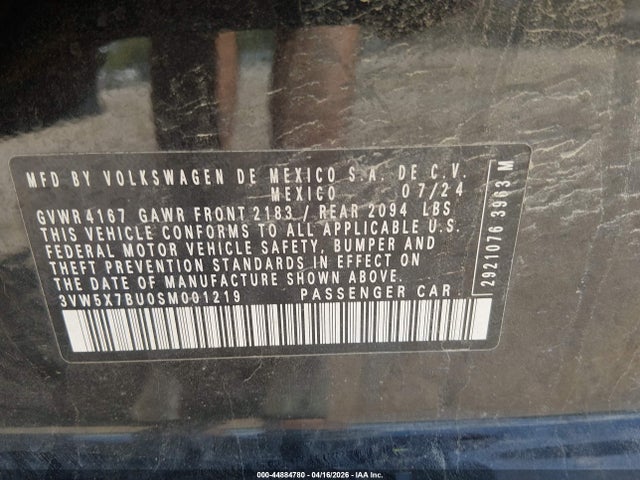 2025 Volkswagen Jetta 1.5t S მანქანა იყიდება აუქციონზე, vin: 3VW5X7BU0SM001219, აუქციონის ნომერი: 44884780