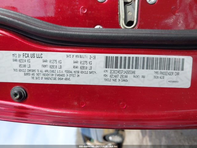 Aukcja sprzedaży 2018 Chrysler 300 Limited, vin: 2C3CCAEG7JH265306, numer aukcji: 44884799