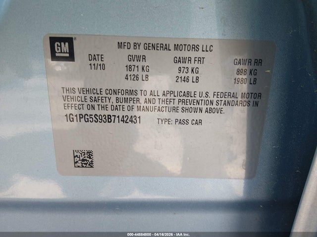 2011 Chevrolet Cruze 2lt მანქანა იყიდება აუქციონზე, vin: 1G1PG5S93B7142431, აუქციონის ნომერი: 44884800