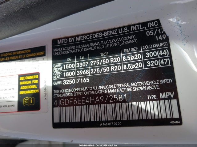 Продажа на аукционе авто 2017 Mercedes-benz Gls 450 4matic, vin: 4JGDF6EE4HA972581, номер лота: 44884808
