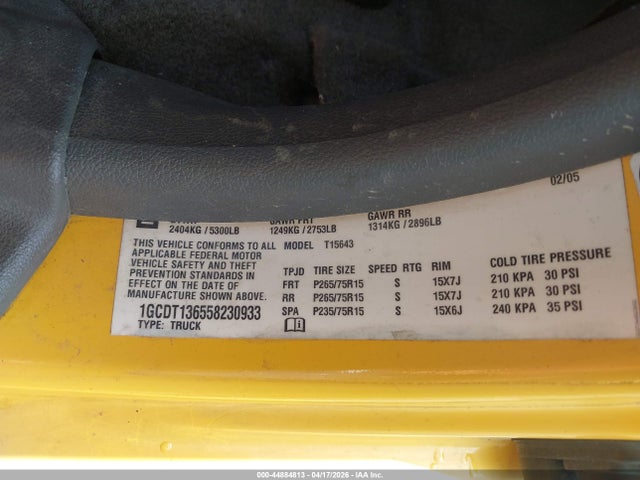 44884813 :رقم المزاد ، 1GCDT136558230933 vin ، 2005 Chevrolet Colorado 1sf Ls Z71 مزاد بيع