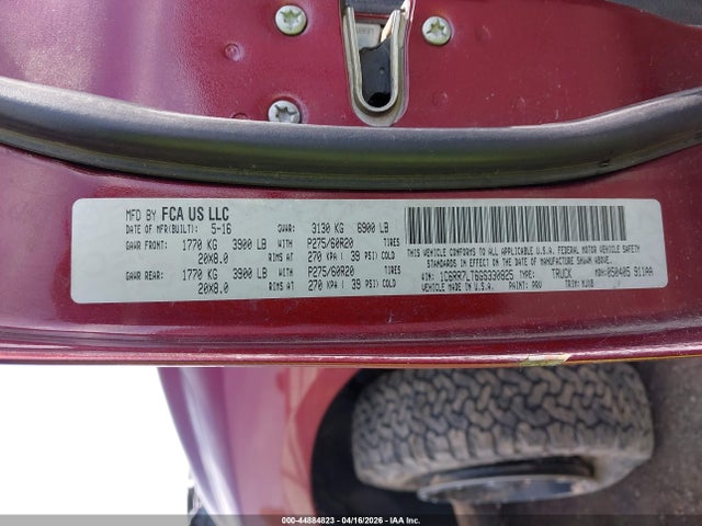 44884823 :رقم المزاد ، 1C6RR7LT6GS330825 vin ، 2016 Ram 1500 Big Horn مزاد بيع