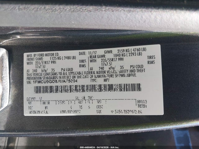 Продаж на аукціоні авто 2018 Ford Escape Se, vin: 1FMCU9GD8JUA75064, номер лоту: 44884824
