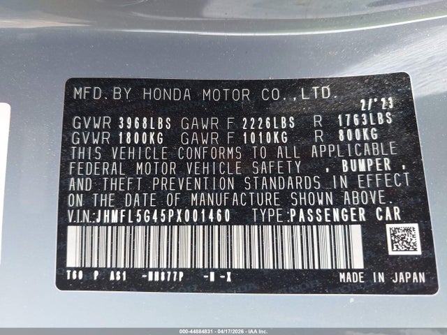 Auction sale of the 2023 Honda Civic Type R Touring, vin: JHMFL5G45PX001460, lot number: 44884831