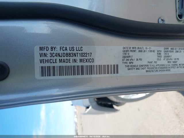 Продажа на аукционе авто 2022 Jeep Compass Latitude 4x4, vin: 3C4NJDBB3NT102217, номер лота: 44884870