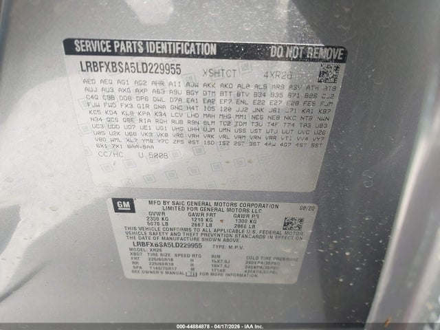 Продажа на аукционе авто 2020 Buick Envision Fwd Preferred, vin: LRBFXBSA5LD229955, номер лота: 44884878