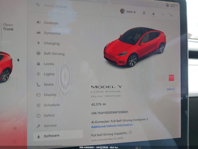 Продажа на аукционе авто 2022 Tesla Model Y Long Range Dual Motor All-wheel Drive, vin: 7SAYGDEE8NF308801, номер лота: 44884881