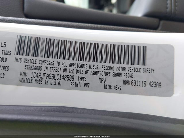44884886 :رقم المزاد ، 1C4RJFAG3LC148598 vin ، 2020 Jeep Grand Cherokee Laredo E 4x4 مزاد بيع