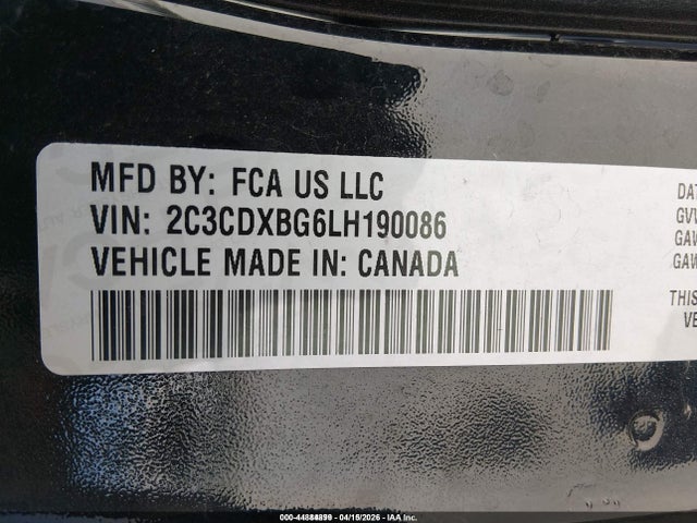 Продажа на аукционе авто 2020 Dodge Charger Sxt Rwd, vin: 2C3CDXBG6LH190086, номер лота: 44884899