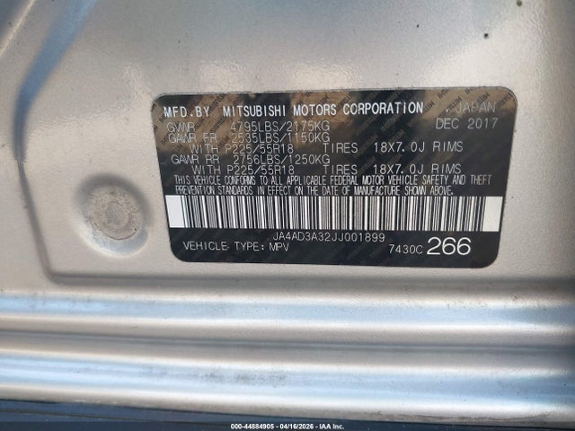 Продажа на аукционе авто 2018 Mitsubishi Outlander Se, vin: JA4AD3A32JJ001899, номер лота: 44884905
