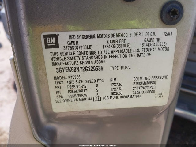 Продажа на аукционе авто 2002 Cadillac Escalade Ext Standard, vin: 3GYEK63N72G229536, номер лота: 44884923