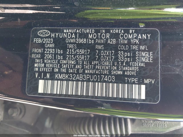 Продаж на аукціоні авто 2023 Hyundai Kona Sel, vin: KM8K32AB3PU017403, номер лоту: 44884931