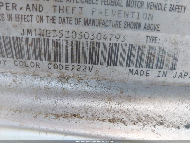Продаж на аукціоні авто 2003 Mazda Mx-5 Miata Cloth/ls/se/shinsen, vin: JM1NB353030304793, номер лоту: 44884938