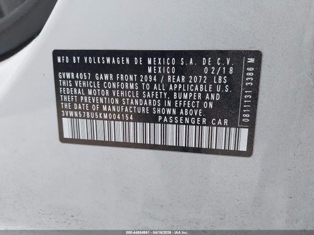 Auction sale of the 2019 Volkswagen Jetta 1.4t S, vin: 3VWN57BU5KM004154, lot number: 44884961