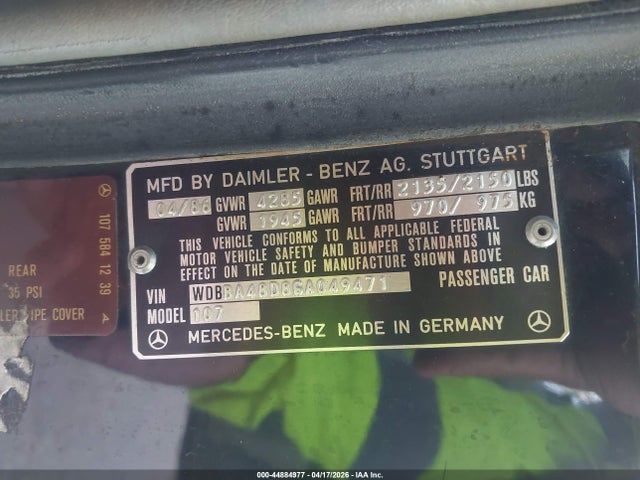 Продаж на аукціоні авто 1986 Mercedes-benz 560 Sl, vin: WDBBA48D8GA049471, номер лоту: 44884977
