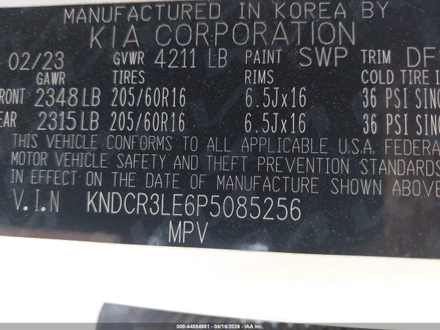 KNDCR3LE6P5085256 KIA NIRO EX