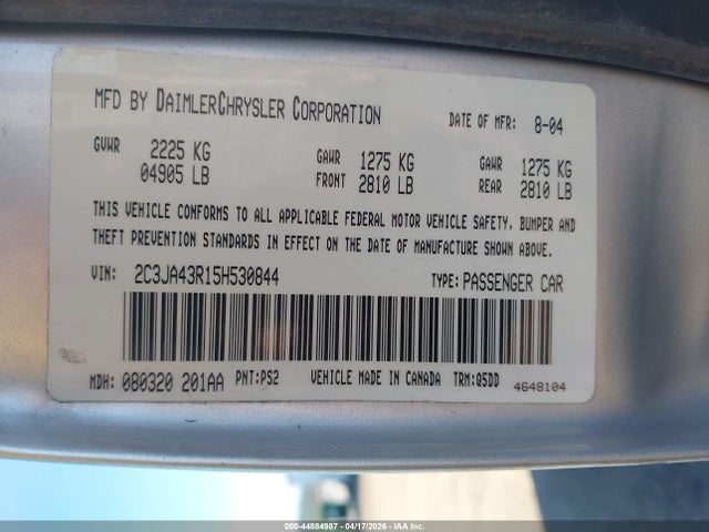 2005 Chrysler 300 მანქანა იყიდება აუქციონზე, vin: 2C3JA43R15H530844, აუქციონის ნომერი: 44884987
