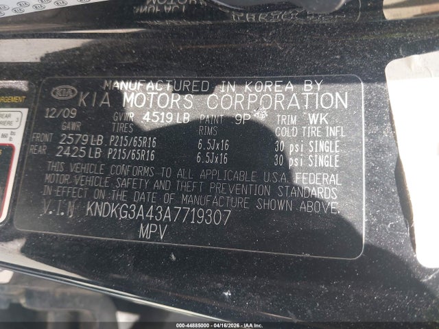 44885000 :رقم المزاد ، KNDKG3A43A7719307 vin ، 2010 Kia Sportage Lx مزاد بيع