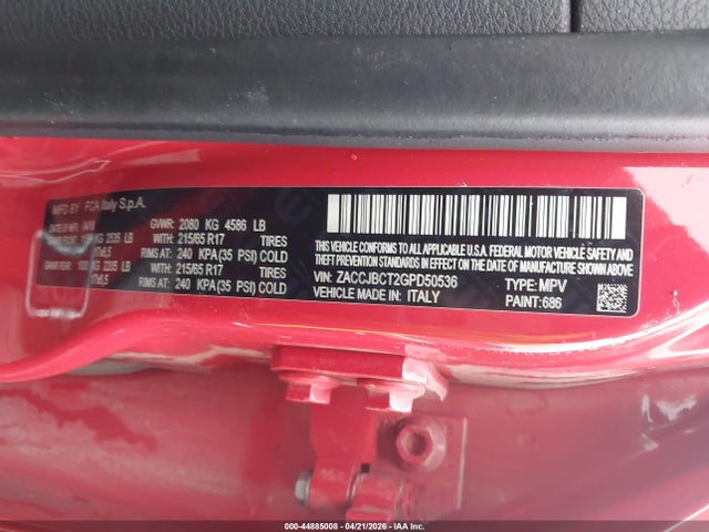 44885008 :رقم المزاد ، ZACCJBCT2GPD50536 vin ، 2016 Jeep Renegade Trailhawk مزاد بيع