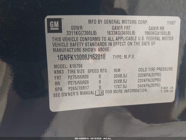 2008 CHEVROLET TAHOE 1GNFK13008J162018 Photo 8