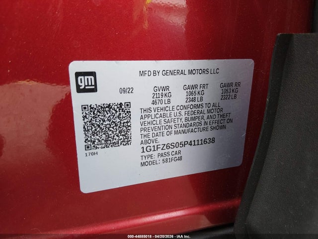 1G1FZ6S05P4111638 Chevrolet Bolt Euv Fwd Premier