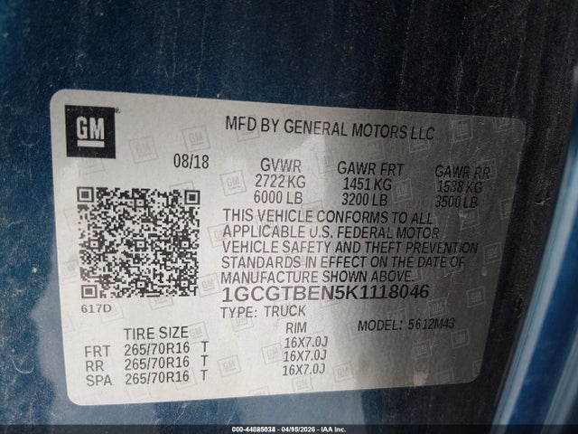 1GCGTBEN5K1118046 Chevrolet Colorado Wt