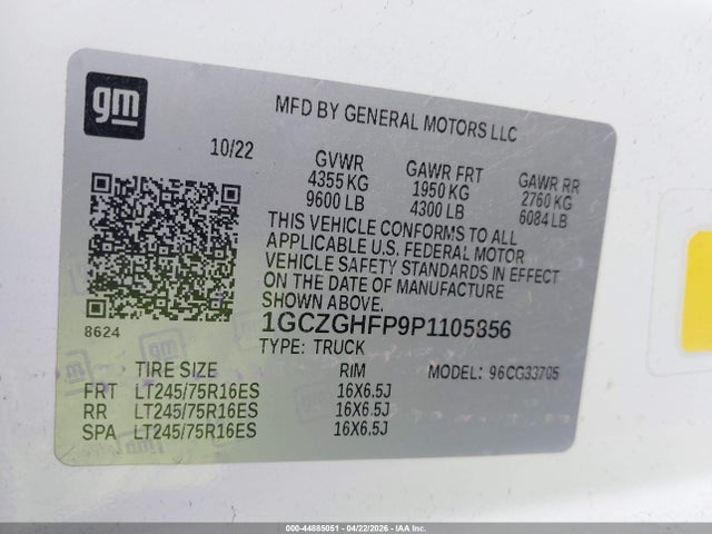 1GCZGHFP9P1105856 Chevrolet Express Cargo Rwd 3500 Extended Wheelbase Wt