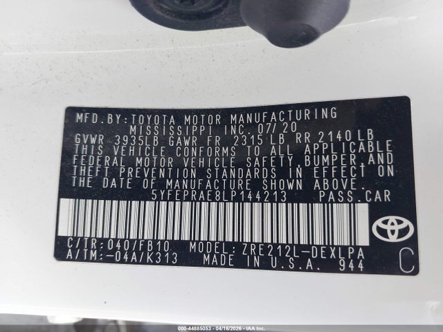 5YFEPRAE8LP144213 Toyota COROLLA LE