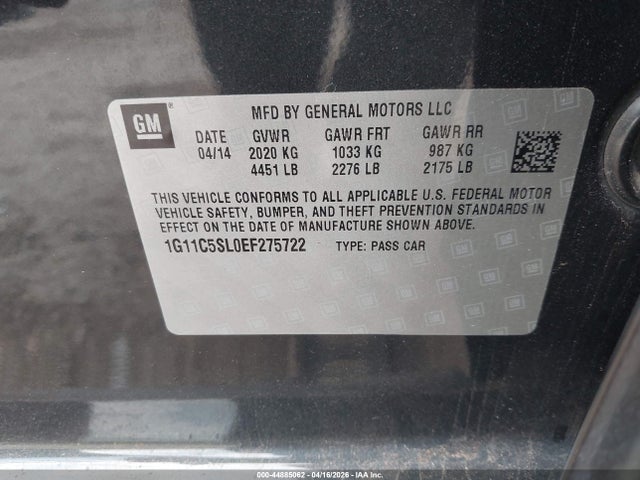 Продажа на аукционе авто 2014 Chevrolet Malibu 1lt, vin: 1G11C5SL0EF275722, номер лота: 44885062