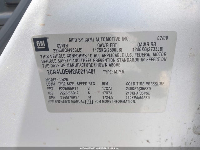 Продажа на аукционе авто 2010 Chevrolet Equinox Lt, vin: 2CNALDEW2A6211401, номер лота: 44885063