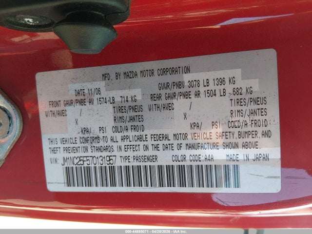 Продажа на аукционе авто 2007 Mazda Mx-5 Touring, vin: JM1NC25F570131957, номер лота: 44885071