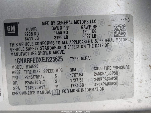 2014 Chevrolet Traverse Ls მანქანა იყიდება აუქციონზე, vin: 1GNKRFEDXEJ235625, აუქციონის ნომერი: 44885077