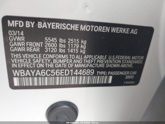 44885085 :رقم المزاد ، WBAYA6C56ED144689 vin ، 2014 Bmw 740i مزاد بيع
