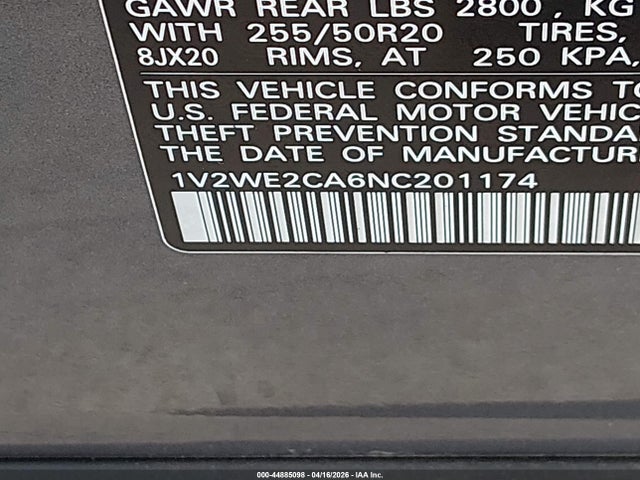 1V2WE2CA6NC201174 Volkswagen Atlas Cross Sport 3.6l V6 Se W/technology