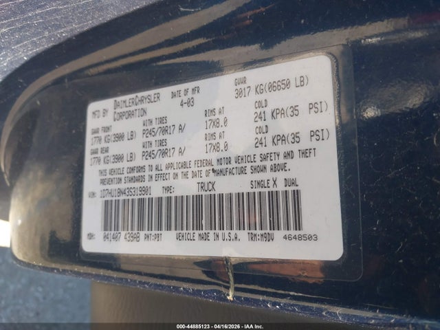 44885123 :رقم المزاد ، 1D7HU18N43S319901 vin ، 2003 Dodge Ram 1500 مزاد بيع