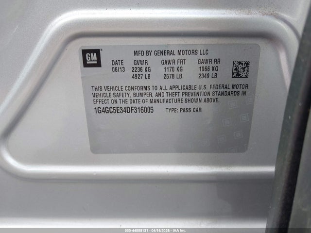 2013 Buick Lacrosse Leather Group მანქანა იყიდება აუქციონზე, vin: 1G4GC5E34DF316005, აუქციონის ნომერი: 44885131