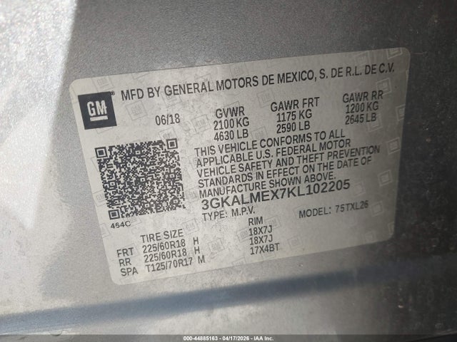 Продажа на аукционе авто 2019 Gmc Terrain Sle, vin: 3GKALMEX7KL102205, номер лота: 44885163