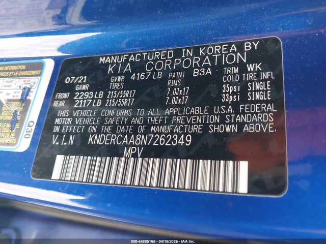 Aukcja sprzedaży 2022 Kia Seltos Ex, vin: KNDERCAA8N7262349, numer aukcji: 44885165